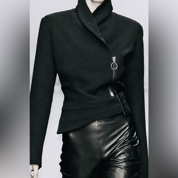 Uoozee Jackets & Blazers - Uoozee. Black Asymmetrical Zip Moto Blazer Jacket Belted NWT. Sz XL